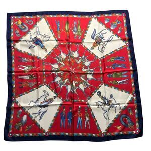 HERMÈS Scarf "L'Armée Impériale Russe" Michel Duchêne 1987 Silk Carré 90 RED